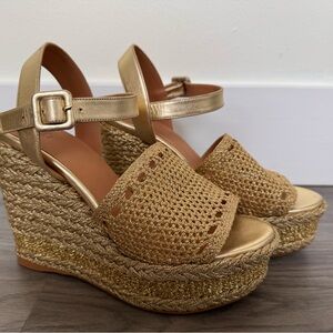 Castaner Metallic Gold Woven Espadrille Wedge Sandals